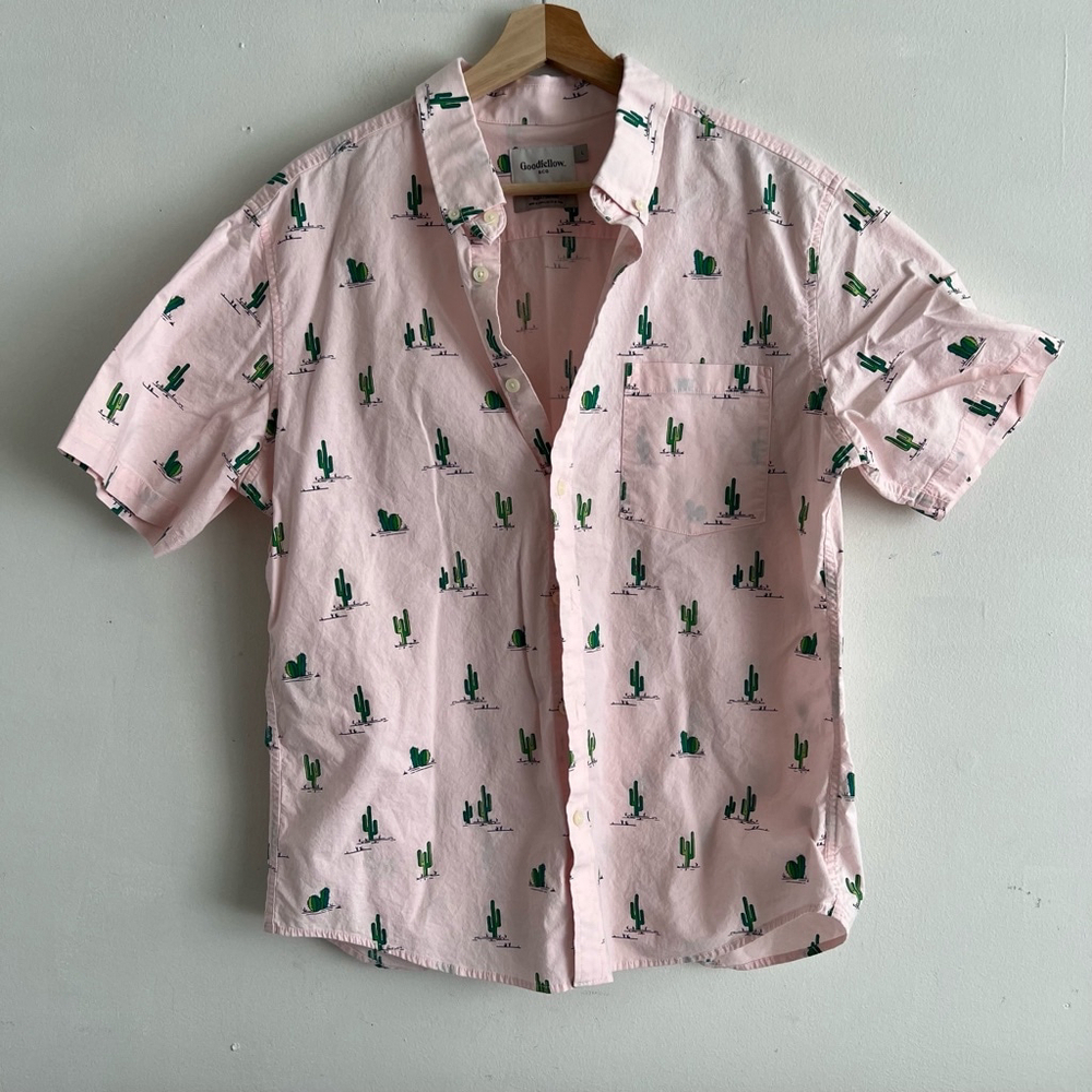 Men's Goodfellow & Co Shirt, L, Pink with Cactus Print